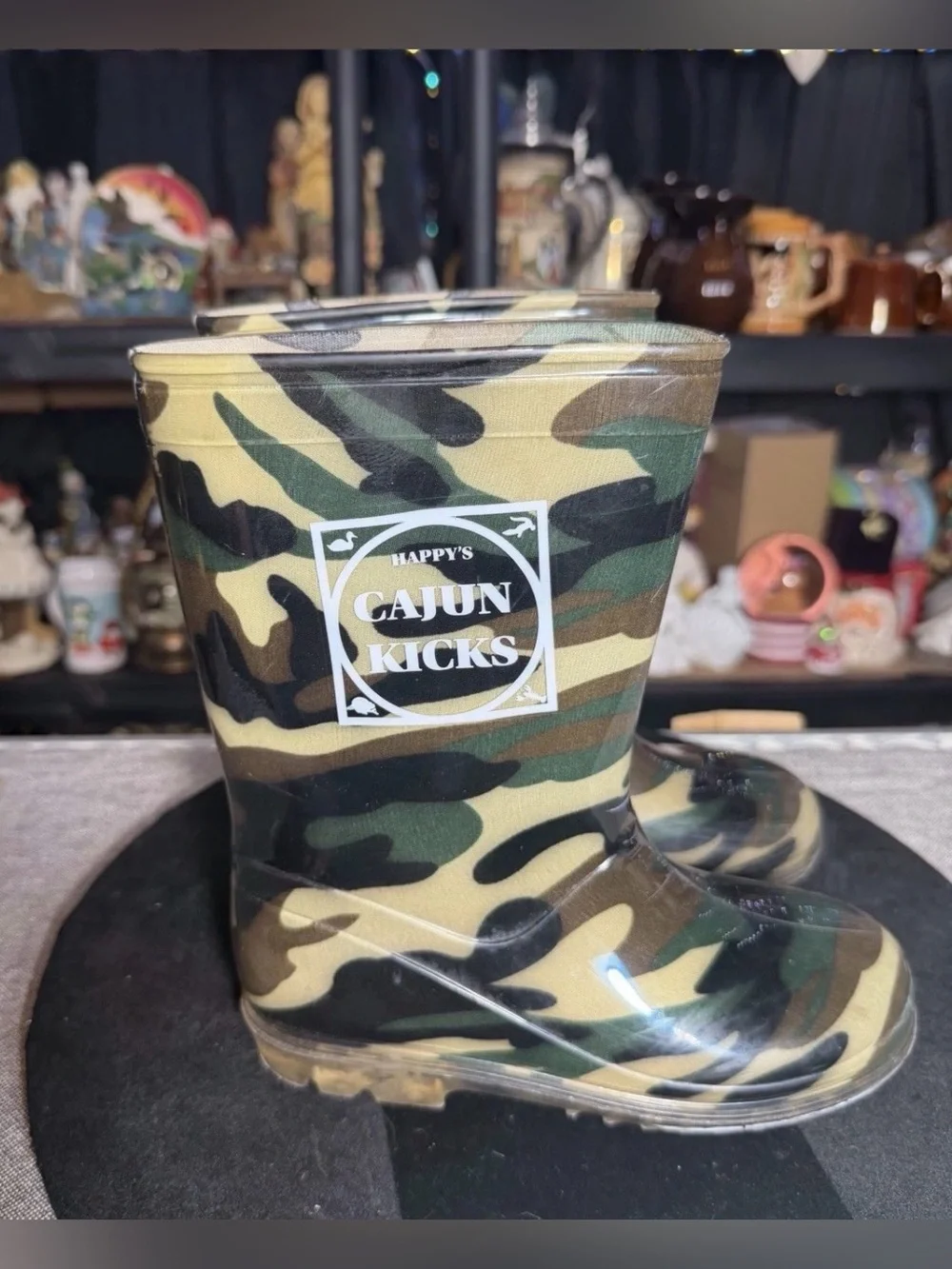 Happy’s Cajun Kicks Youth Size 13 Camo Rubber Rain Boots Waterproof Outdoor